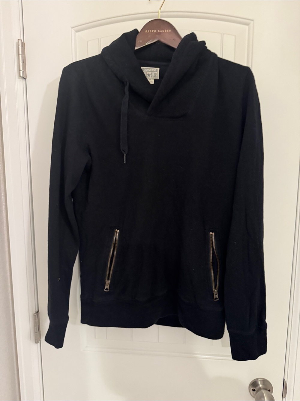 Converse Men's Black Crewneck Hoodie with Zip Pockets